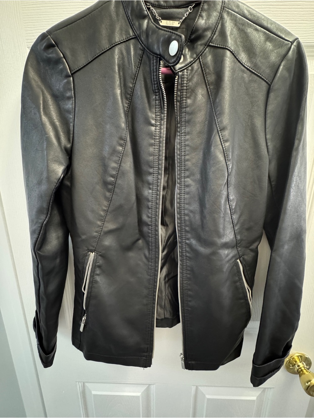 Black Faux Leather Jacket with Zipper Pockets